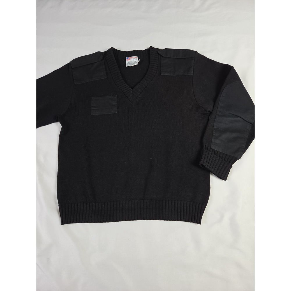 Vth Jack Young Commando Sweater‎ Black V Neck Patches Military Made USA Mens L